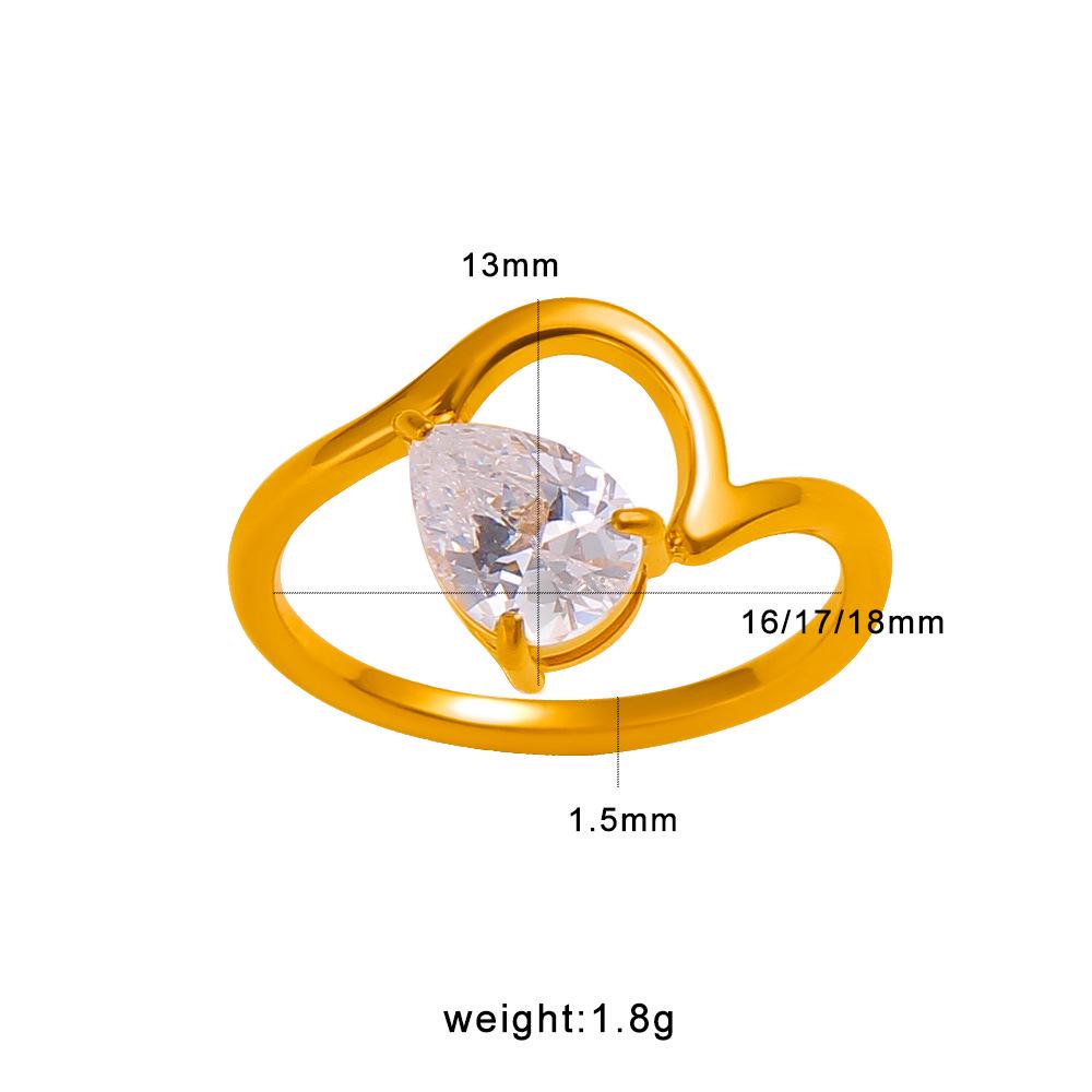 Meishiduo Teardrop Zirconia Stainless Steel Ring with Curved Lines and Triangle Diamond Detailing Size 6