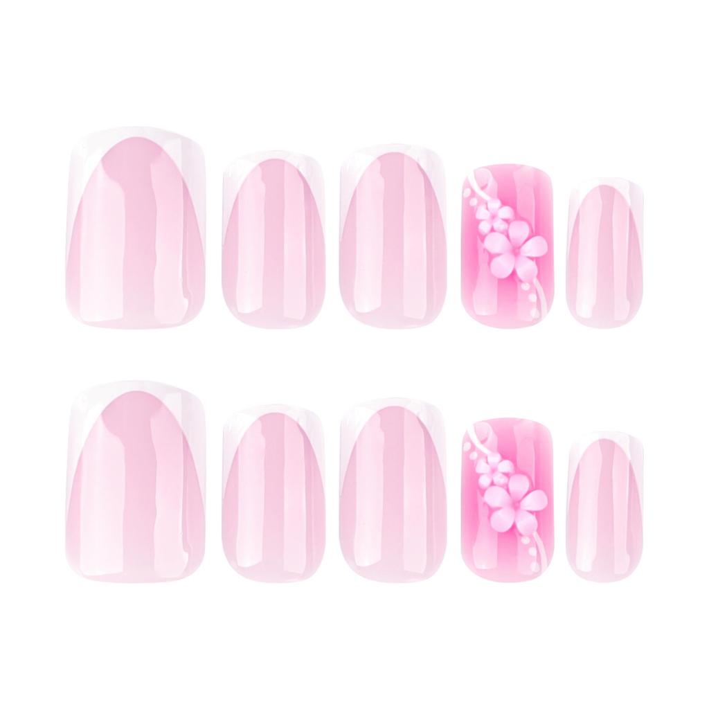 French Summer Floral White Press-On Nails - Short Square Tips for Nail Art