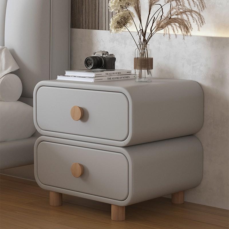 Cream Style Nightstand Leather No Assembly Modern Minimalist Bedroom Bedside Table Small Storage Cabinet New 2025