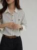 Women's Spring Color Block Striped Shirt - French Retro College Style