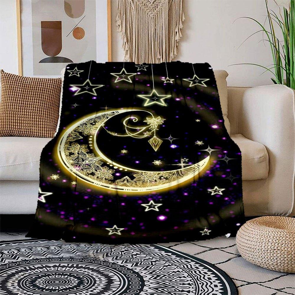 Заколдованный Небесный Полумесяц и Звезды Настенный Декор  Фланелевое Пледное Покрывало для Дивана, Кровати, Путешествий, Кемпинга, Офиса 100x150cm