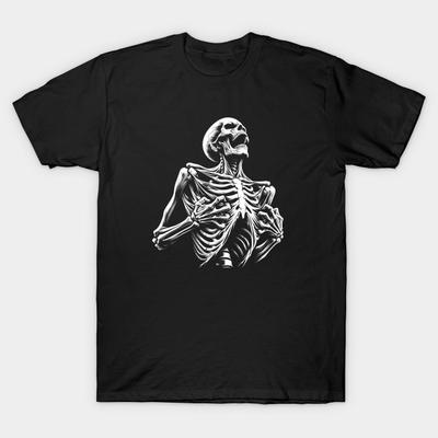 Herren Schwarzes Print-T-Shirt 1990er Jahre Inspiriertes Skelett-Grafik-T-Shirt - Ausgefallenes Gothic-T-Shirt Transferpapier-Druck Baumwoll-T-Shirt
