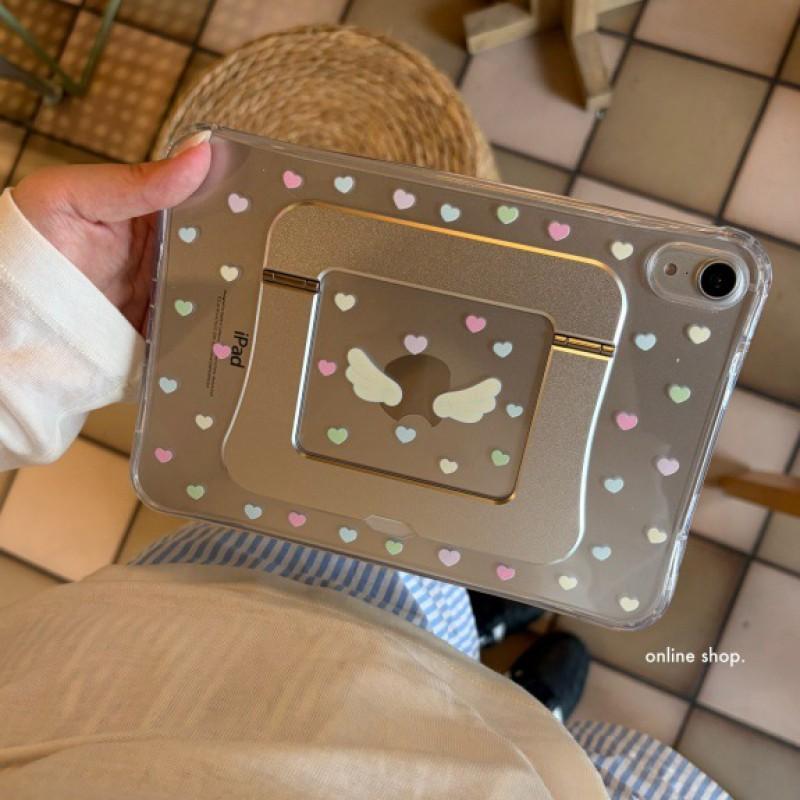 Ins Style Heart Wing Tablet Case With Kickstand IPad Mini 6/7 8.3 Air 4/5/6/7/8 10.9/11 Pro 11/12.9 2018-2025