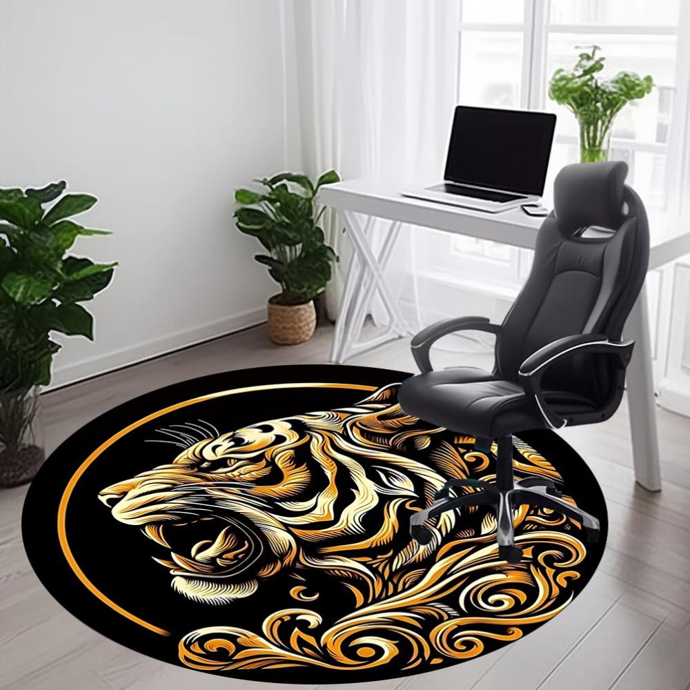 1pc Tiger Swirls Office Round Area Rug, Under Office Chairs Bedroom Living Room Home Decor, Room Deco, Available in Various Sizes