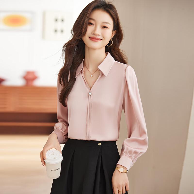 Teluoman Women's V-Neck Professional Long-Sleeve Blouse