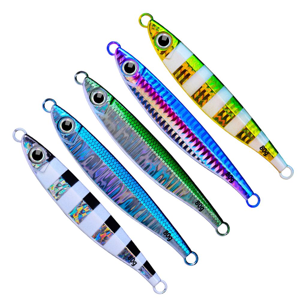 5Pcs Hard Metal Jigging Spoon Lures Freshwater Saltwater Fishing Glow Lures with 3D Eye Sea Fishing Lures Swimbait