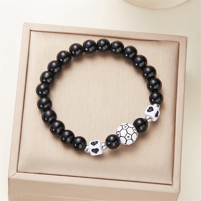 

Black Beaded Sports Bracelet for Women Men Basketball Football Volleyball Elastic Rope Wristbands Party Friendship Jewelry Gifts