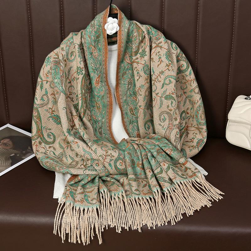 

Высококачественный женский шарф Осенне-зимняя шаль Двусторонний шарф из пряжи с сердцевиной Утепленный теплый шарф 65*180cm