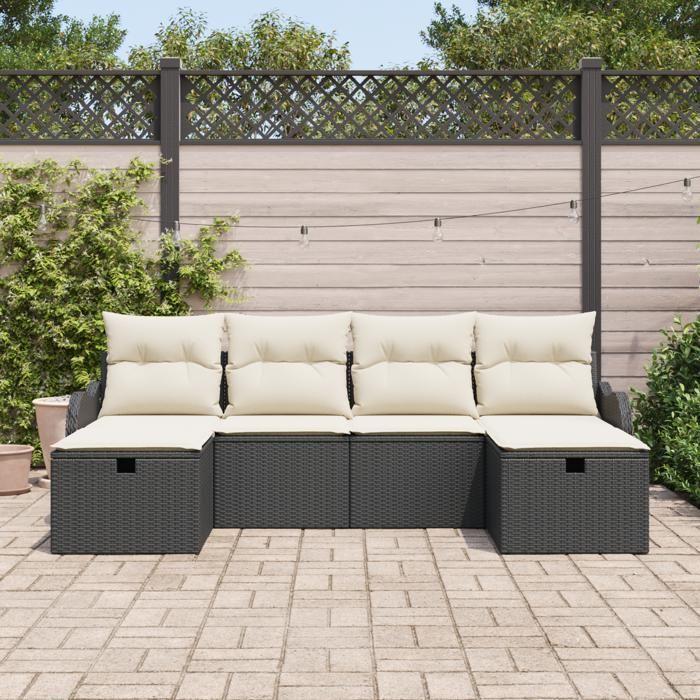 Ensemble de Canapé de Jardin vidaXL 6 Pièces avec Coussins Noir Rotin Poly, Canapé de Jardin 2 Places vidaXL avec Coussins 3359016