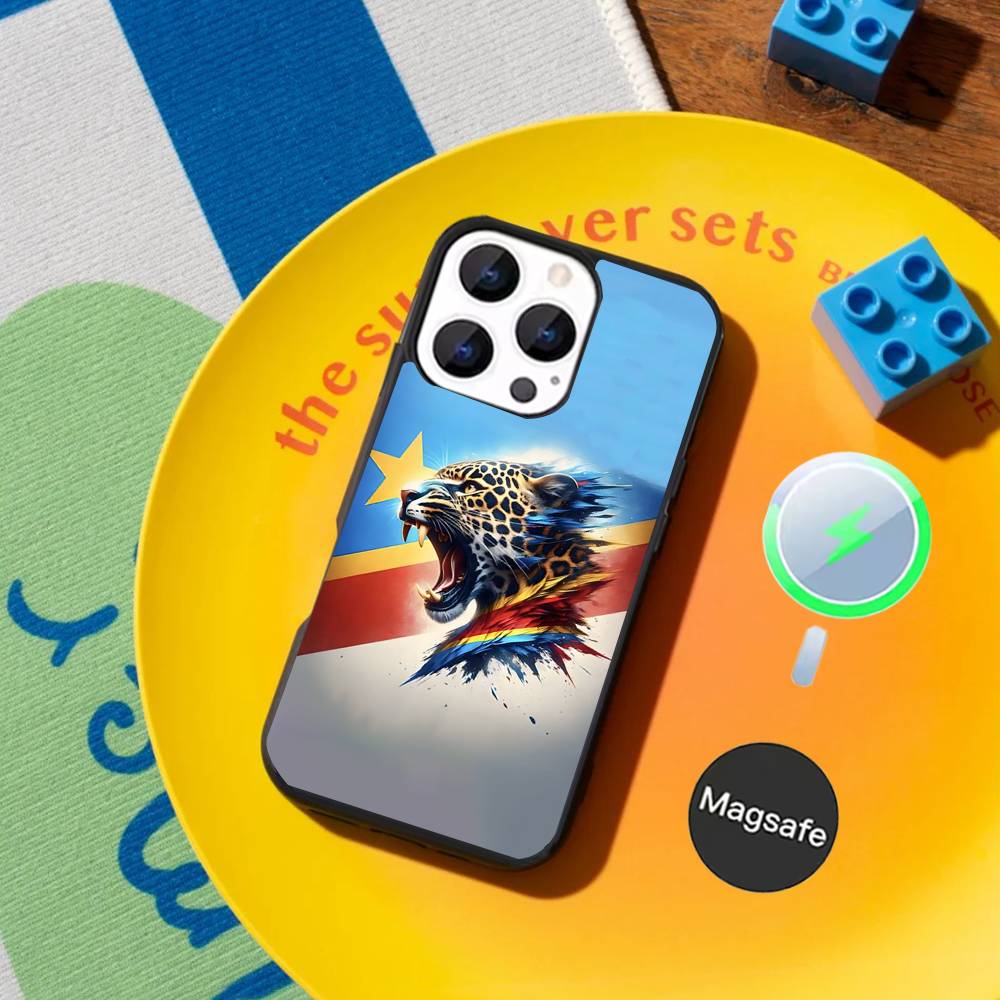 

Democratic Republic Congo Flag Black Phone Case For iPhone 17,16,15,14,13,12,11,Pro,Max,Plus Magnetic Wireless Charging iPhone11