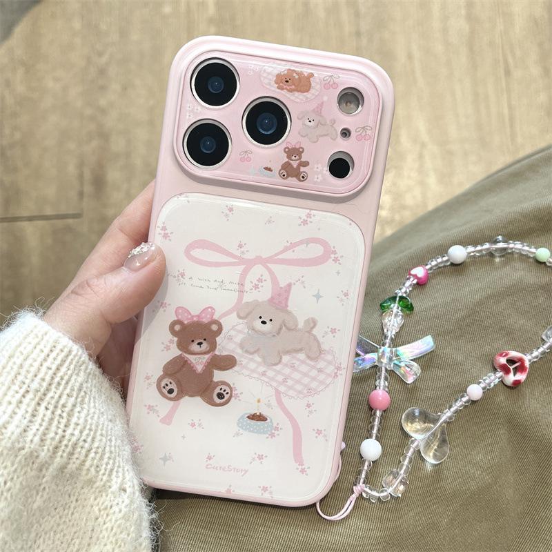 Pink Floral Dog & Bear iPhone 14/15/16 Pro Max Case
