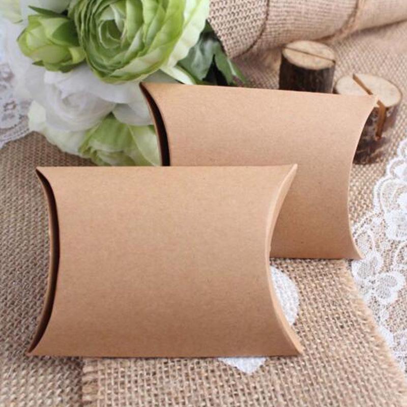 Christmas Kraft Paper Wedding Pillow Candy Box Kraft Paper Box; 9x7x2.5cm; Bare Box