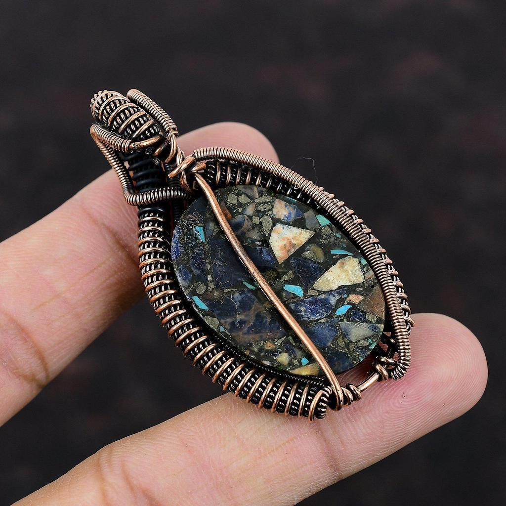 Copper Sodalite Pendant Copper Wire Wrapped Pendant Gemstone Copper Jewelry Handmade Decent Pendant Wire Wrapped Jewelry Gift For Engagement