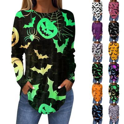 Tops para mulheres camisetas para mulheres outono casual manga comprida camisas moletom vintage impressão gráfica top pulôver halloween