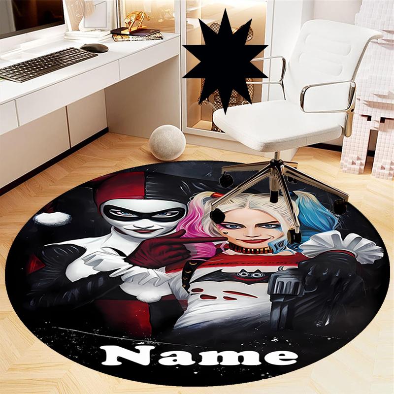 Custom Name Harley Quinn Printed Round Rug Carpet Chair Rug Area Rug Entryway Doormats,for Office Chair Living Room Bedroom Kitchen Room.