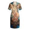 Summer Plus Size V Neck Short Sleeve Knee Pocket  Print Casual Dress For Women