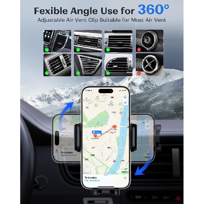 KPON Wireless Charger for Car, Car Phone Holder Charger Mount Qi Certified Auto Clamping 15W Fast Charging for Dashboard Air Vent Windshield Mount