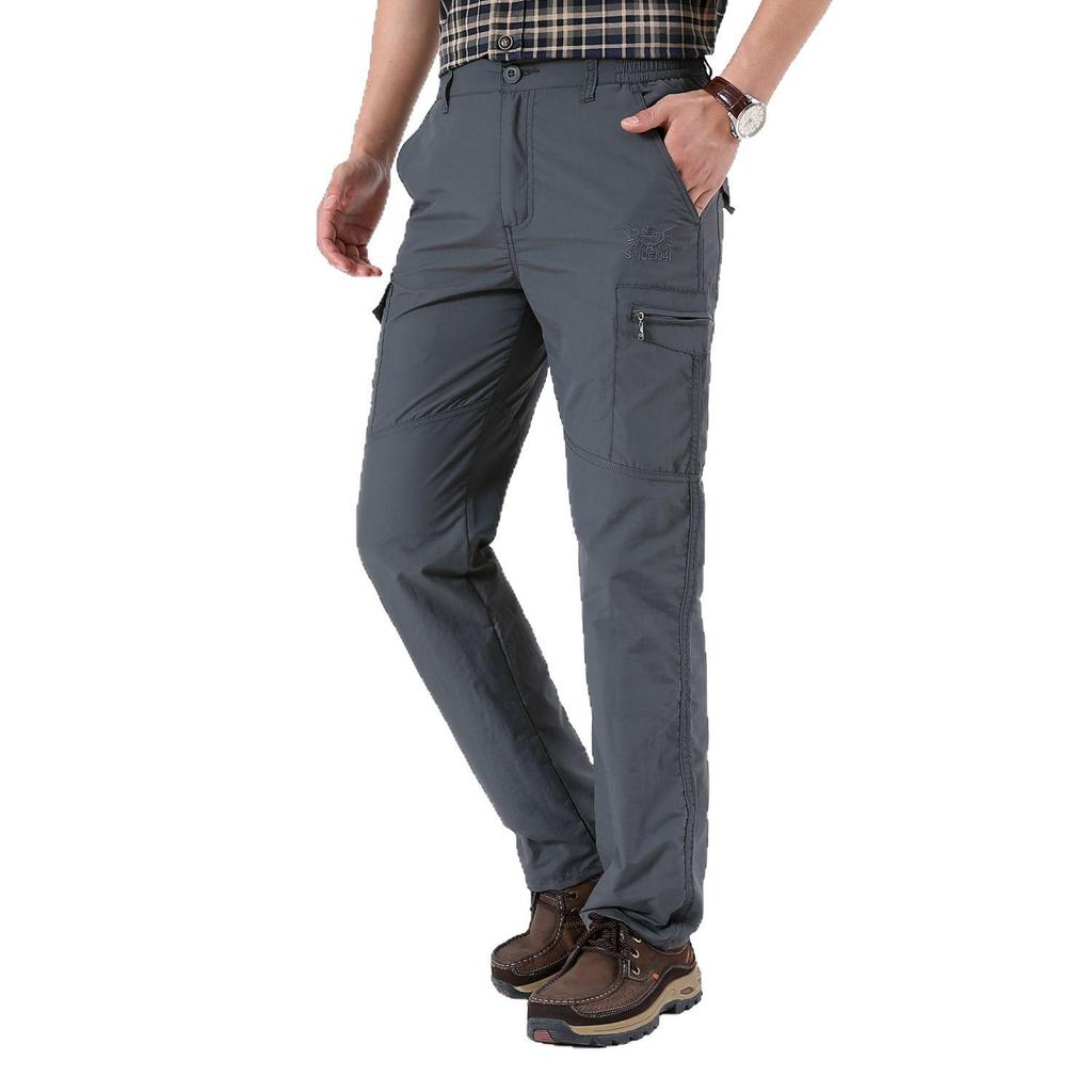 In Stock Men's Quick-Dry Winter Outdoor Multi-Pocket Ski Pants, Plus Velvet Thick Straight-Leg Windproof Long Pants