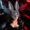 Festival Performance Props Disco Mirror Rhinestone Rabbit Mask, Sparkly Glitter Bunny Face Mask Cute Cosplay Ears for Halloween Party, Shiny