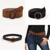 Womens Faux Leather Belt With Round Buckle Perfect For Work And Casual Outfits