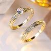Fashion Sparkling Inlaid Zirconia Geometric Double Layer Ring Ladies  Trend Wedding Party Jewelry Gift