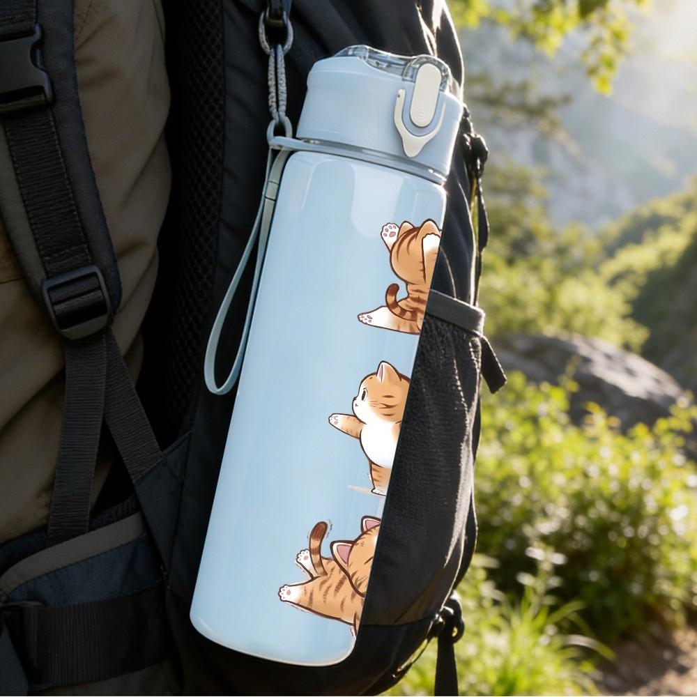 1PC Stacked Little Squirrel Cartoon Print 750ml Color Plastic Sports Water Bottle Leakproof Flip Straw Lid Suitable for Sports Office Home Use