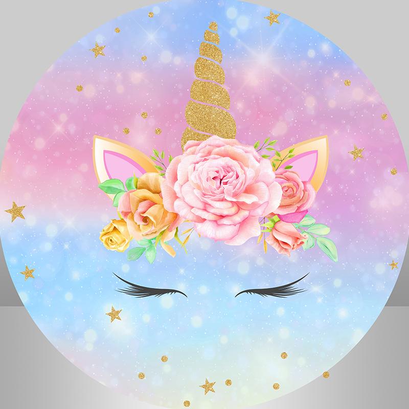Unicorn Background Cloth Colorful Birthday Decoration Circular Backdrops Kids' Favorite Party Supplies Baptism Decoration Cloth