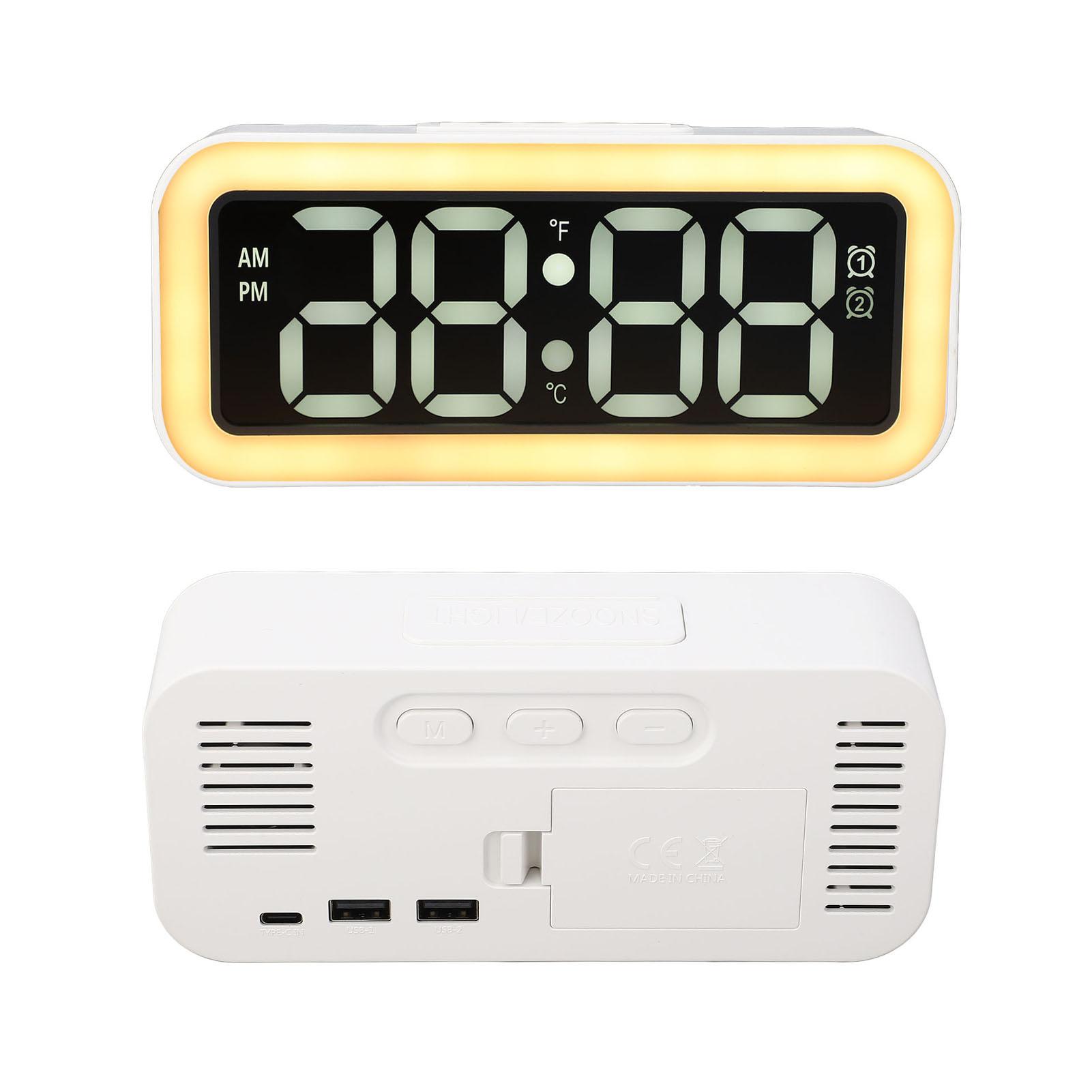 

Digital Large Display Alarm Clock LED Electronic Date Temp Display with Night Light Bedroom Desk Decor Accessories White белый