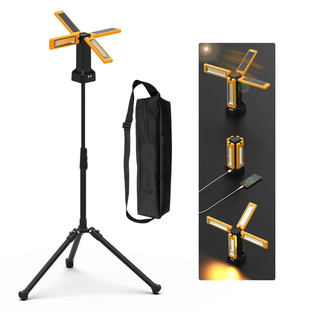 8000lm Ultra-Bright LED Work Light with USB Rechargeable and Solar Powered Features, 4 Lighting Modes, 3 Color Switching Options (Daylight, Warm