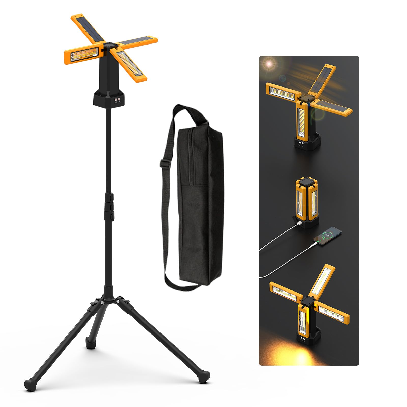 

8000lm Ultra-Bright LED Work Light with USB Rechargeable and Solar Powered Features, 4 Lighting Modes, 3 Color Switching Options (Daylight, Warm