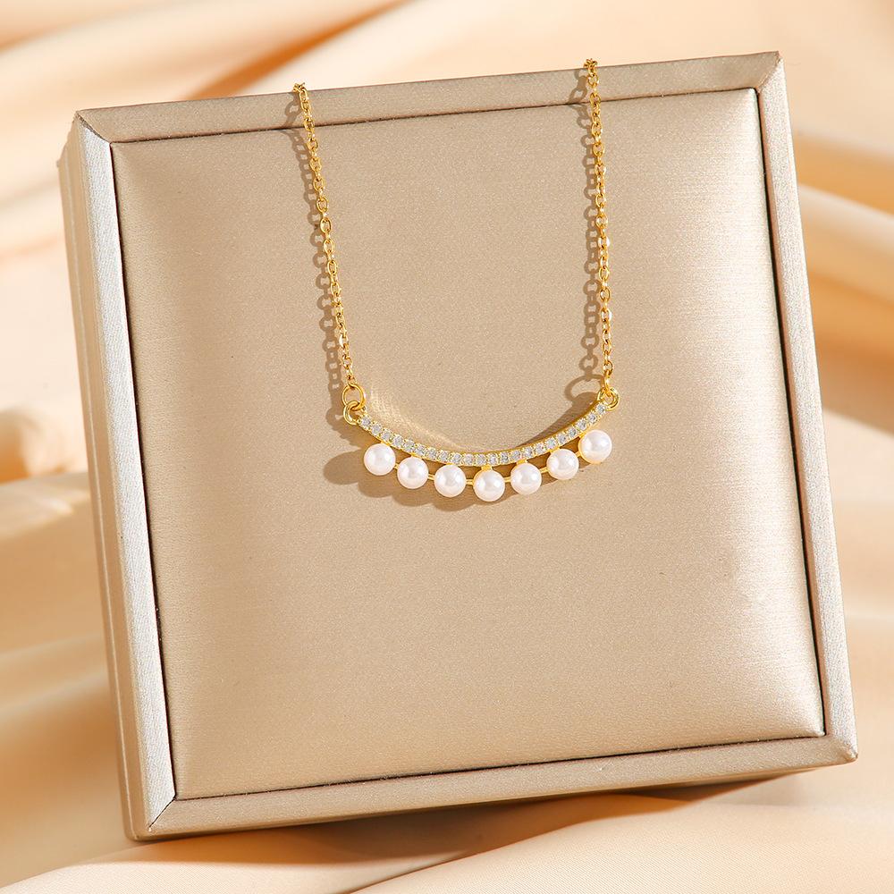 

Personalized colored zircon titanium steel necklace for women pearl collarbone chain delicate daily party jewelry wedding dating accessory