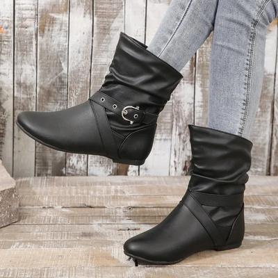 Mode Damen Schuhe Gürtel Schnalle frauen Stiefel Mode Slip-auf Moderne Stiefel Frauen Heißer Verkauf Runde Kappe Schuhe Frauen zapatos