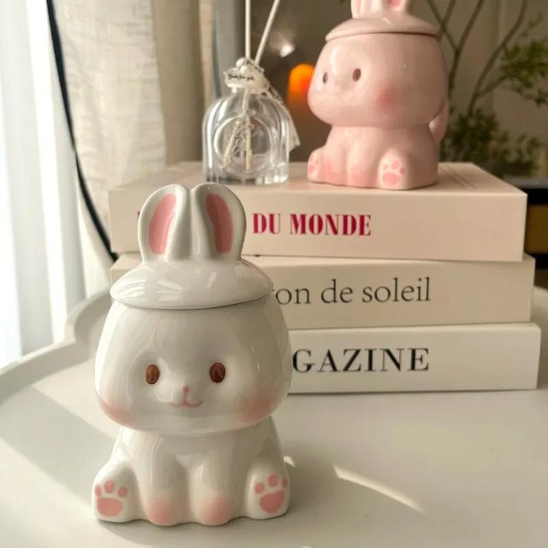 3D Hase Keramiktasse, Hochwertige Tassen mit Deckel, Frühstücksmilchtassen, Kawaii Tasse für Paare, Geschenk zum Geburtstag und Valentinstag