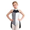Girls Clown Costume Color Block Patchwork Rhinestone Decorative Leotard Halter Sleeveless Backless Waist Mesh Overlay Jumpsuit