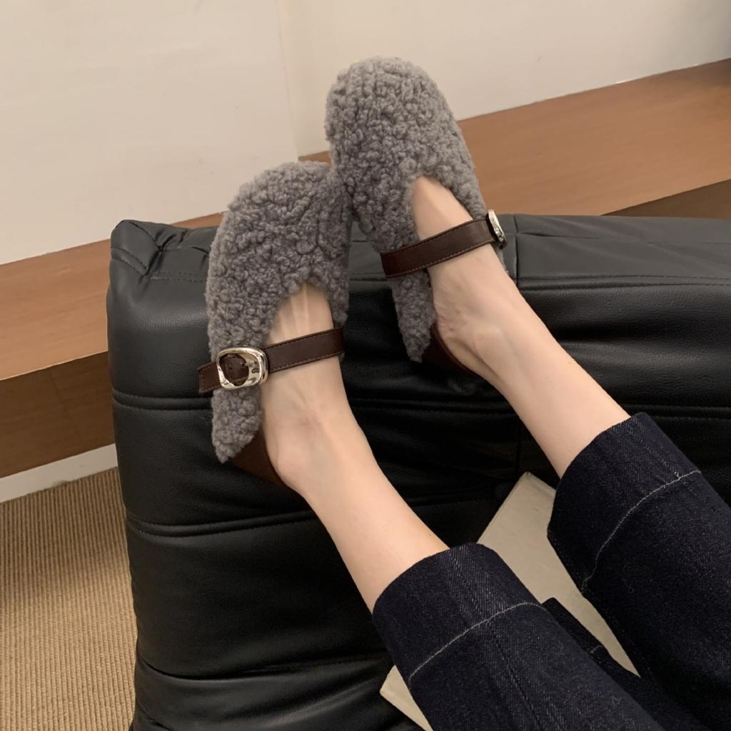 One-pedal Doudou Shoes Women's Winter 2025 New Lamb Wool Shoes Wear One-button Velvet Thermal Cotton Shoes