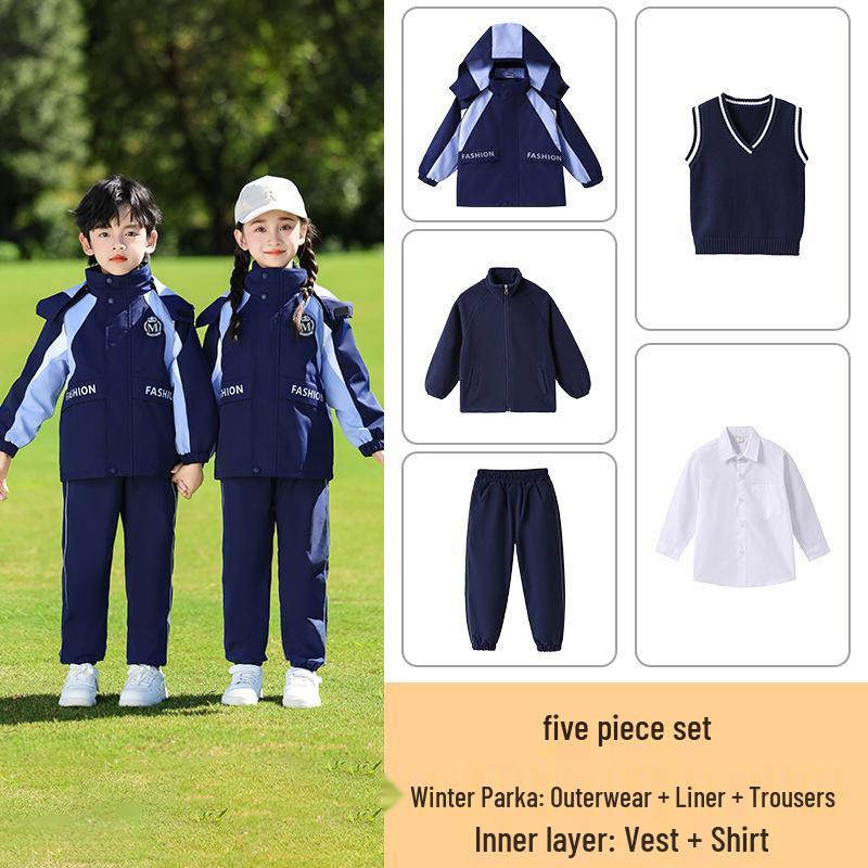 Completo Uniforme Scolastica Elementare a Tre Pezzi: Giacca a vento Primavera/Autunno per Scuola dell'Infanzia e Prima Elementare