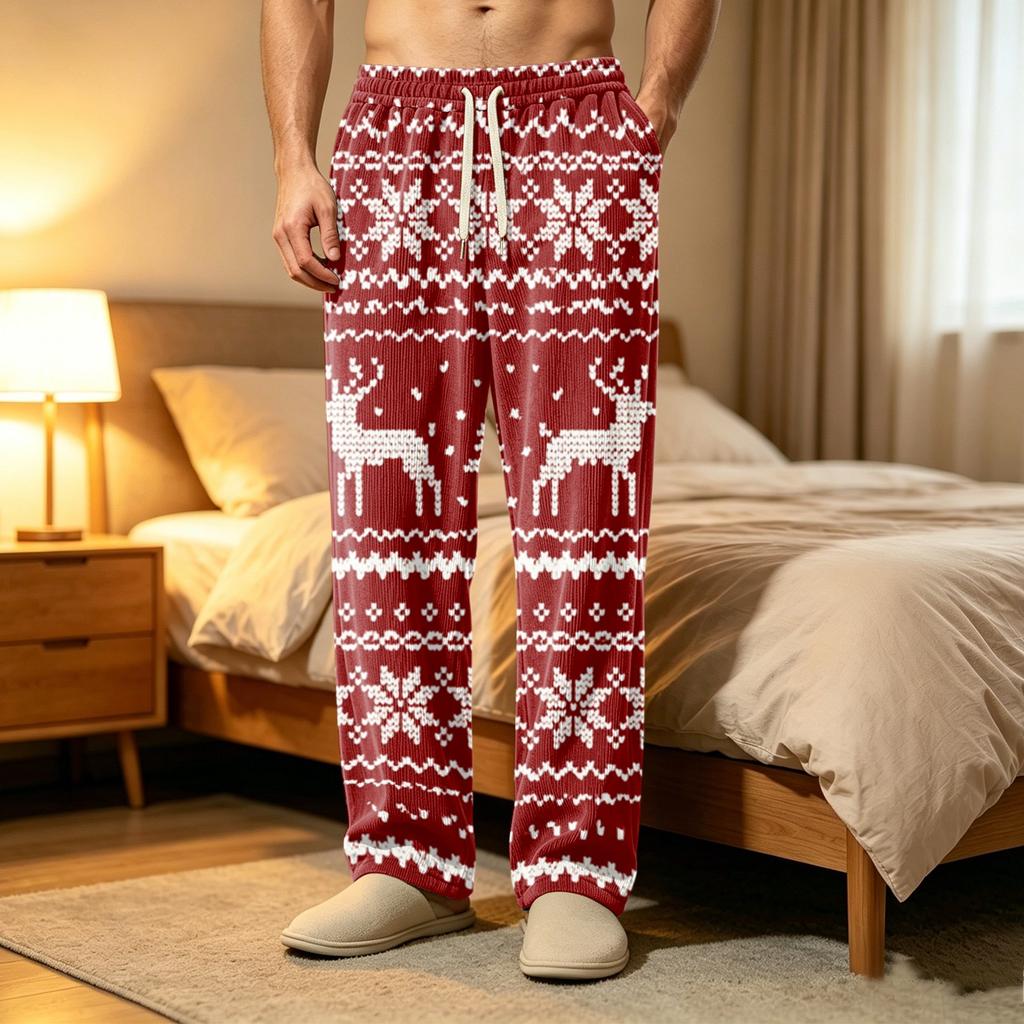 Pantaloni Pigiama da Uomo in Velluto a Coste con Tasche, Pantaloni da Notte Casual per Casa e Ora di Dormire