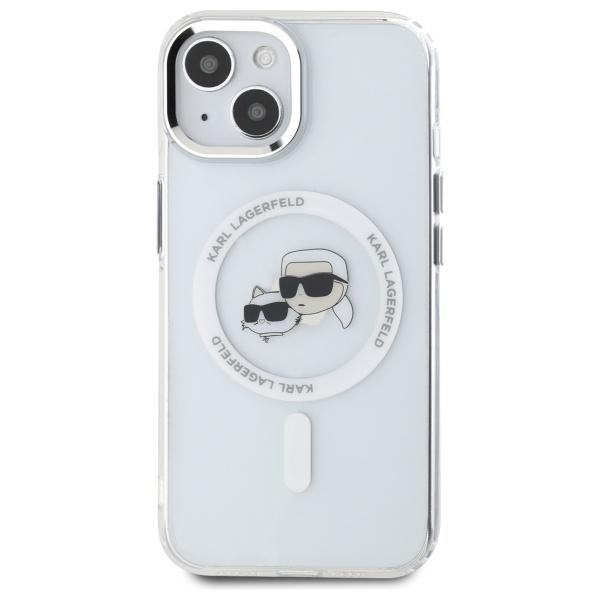 Karl Lagerfeld Klhmp15Shlskch Iphone 15  6.1 Biały/White Hardcase Iml Metal Karl&Choupette Head Magsafe