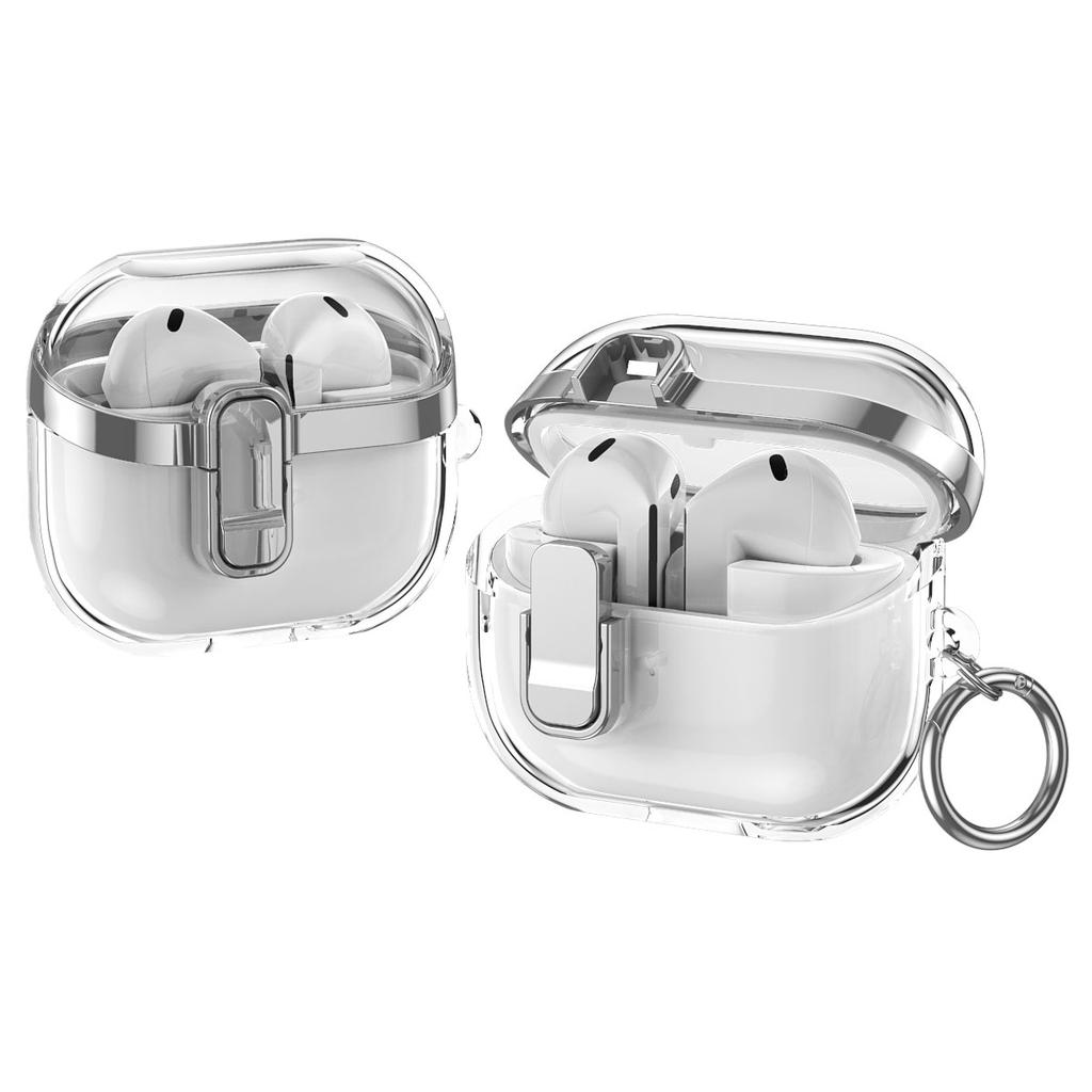 Transparente Hülle für Samsung Galaxy Buds3/Buds3 Pro Galvanisiertes TPU + PC Ohrhörer-Schutz mit Schloss-Schnalle