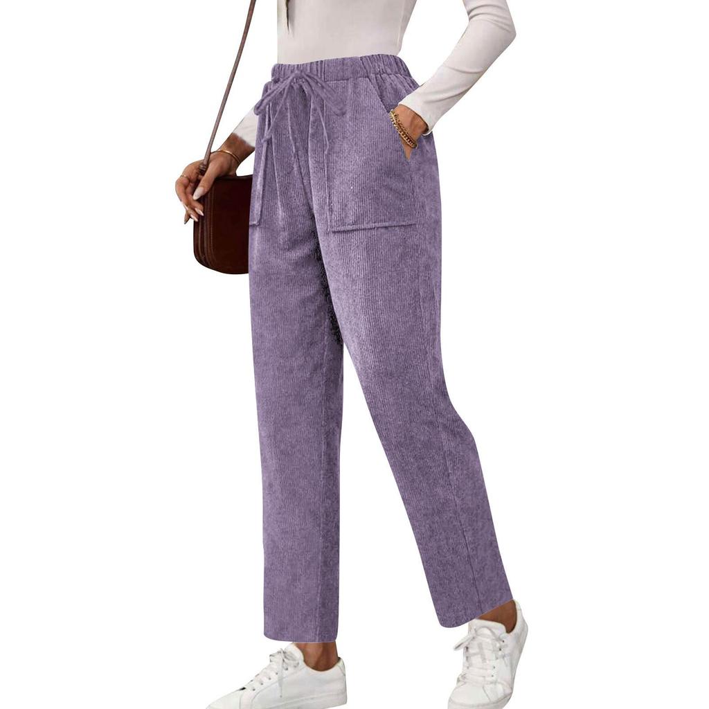 Women's Solid Color Corduroy Pocket Straight Casual Long Pants