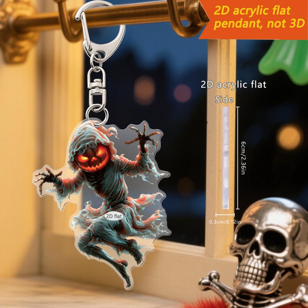 Auto Spiegel Aufhängung Zubehör Gruseliger Kürbismann 2D Acryl Rückspiegel Anhänger Flach Auto Innenraum Halloween Dekoration