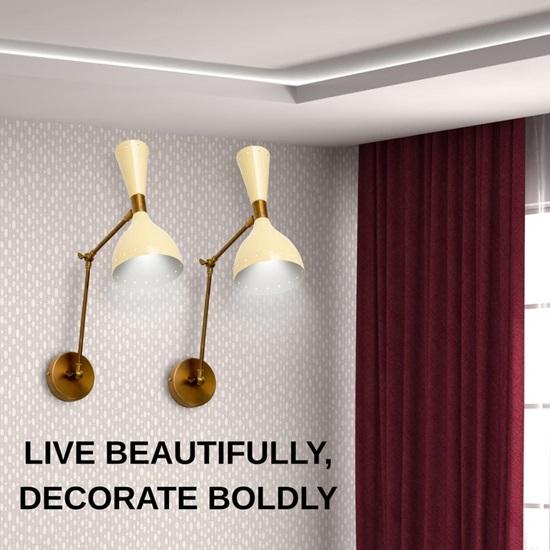 Mid-Century Modern Brass Wall Sconce  Adjustable Dual Cone Shade