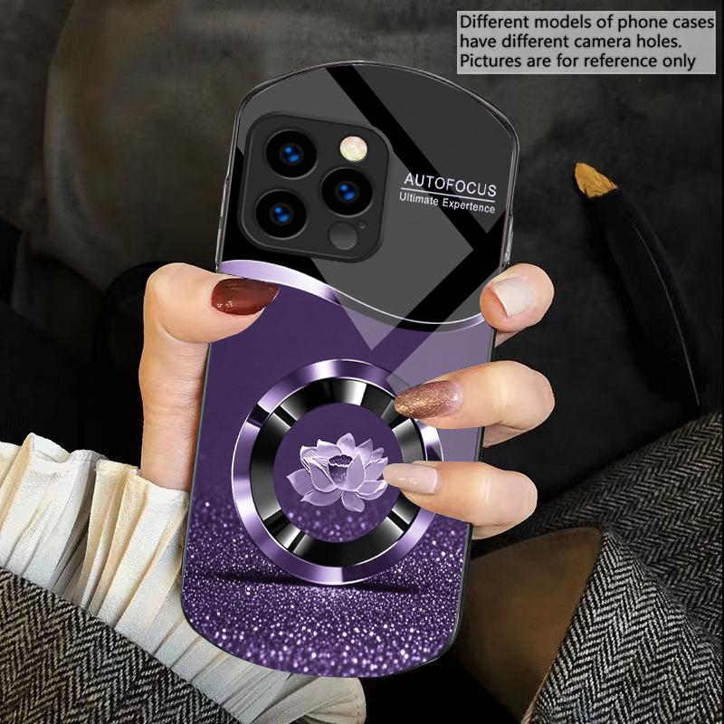 Circle Lotus Golden Dot For iPhone 16 15 14 13 Plus 12 mini 11 Pro Max XR Xs X 7 8 6 6S 22 Elliptical Tempered Glass Phone Case