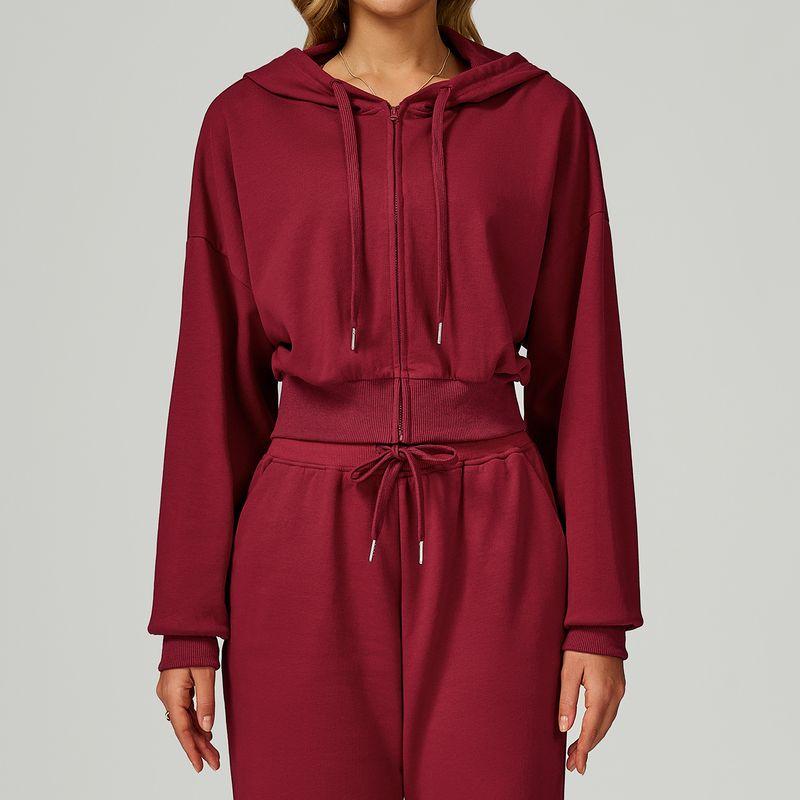 

2025 Autumn and Winter Zipper Sports Sweatshirt Women s Hooded Casual Loose Wild Running Fitness Sportswear Jacket Fitness Cherry Red S