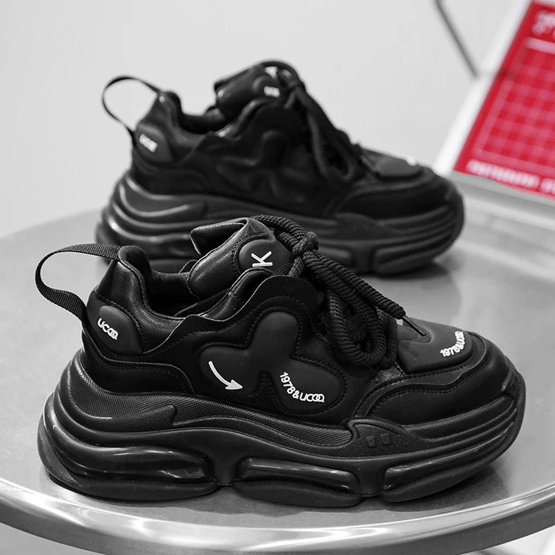 Robustní pánské tenisky značkové běžecké boty módní ležérní mikrovláknová kůže prodyšné zvýšení výšky plochá platforma sportovní obuv