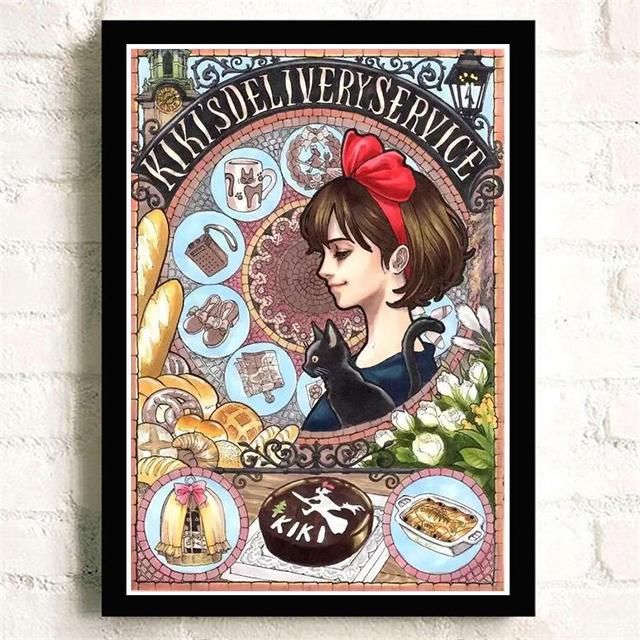 Hayao Miyazaki Film Oil Painting Poster Japanese Anime Kiki's Delivery Service Picture Living Room Children's Room Art