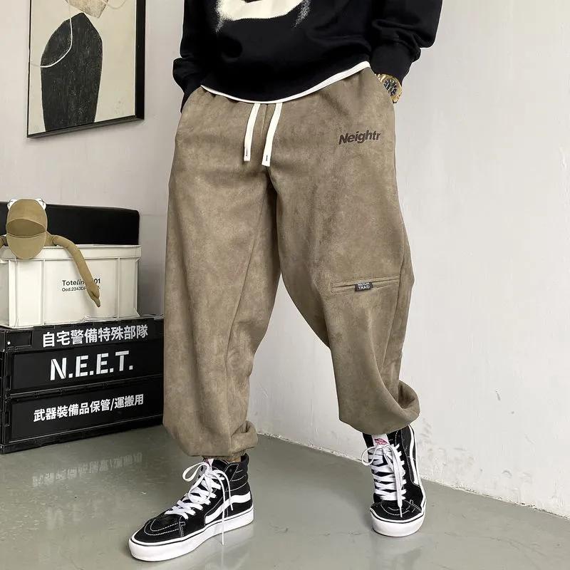 Pantaloni lungi groși de catifea plușată de mărime mare pentru bărbați șarpe, pantaloni subțiri super largi, pantaloni harem înalți