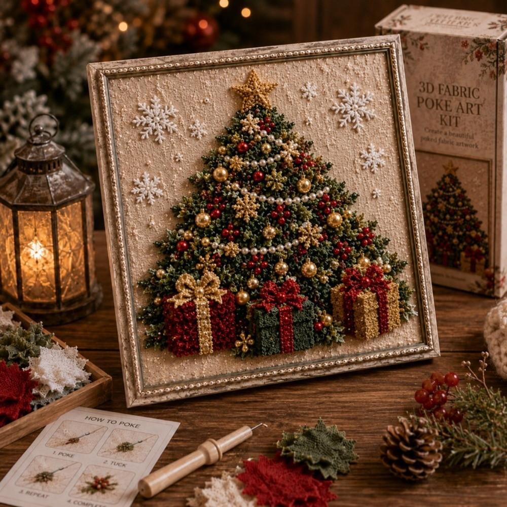 Fabric Based Christmas Fabric Poke Art Kit 3D Design Needle Punch Art Christmas Decorating