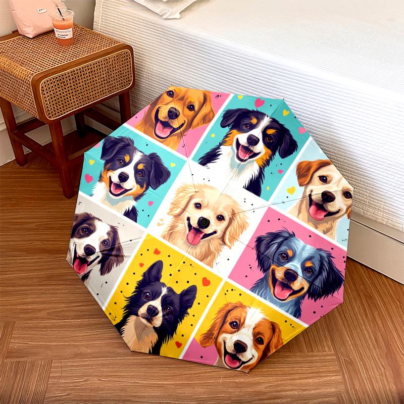 

1 PC Automatic Folding Umbrella - Happy Dog Pattern, Portable & Foldable Design with 8 Ribs, Christmas Birthday Gifts
