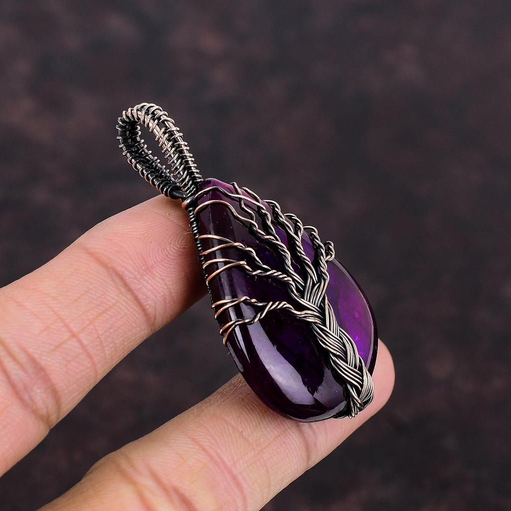 Pandantiv Arborele Vieții Labradorit Foc Violet Înfășurat în Sârmă de Cupru Pandantiv cu Piatră Prețioasă Înfășurat în Sârmă de Cupru Bijuterii Handmade Cadou Pentru Mamă